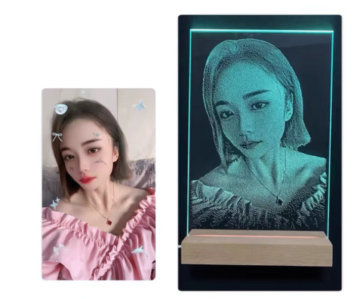 Custom Hammered Glass Portrait 8" (15×20cm) | Handcrafted Photo Gift with LED Base - Image 4