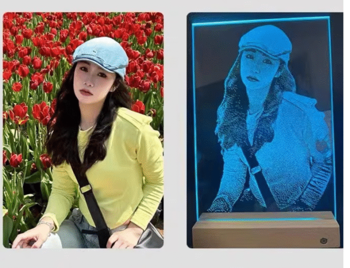 Custom Hammered Glass Portrait 8" (15×20cm) | Handcrafted Photo Gift with LED Base - Image 10